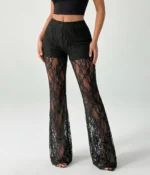 Black Floral Lace Flare Pants
