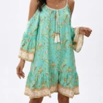 Turquoise Floral Cold-Shoulder Dress