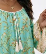 Turquoise Floral Cold-Shoulder Dress - Image 2
