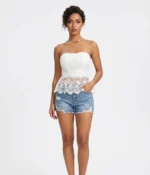 White Floral Lace Peplum Top
