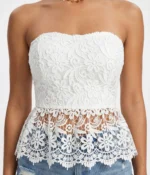 White Floral Lace Peplum Top - Image 2